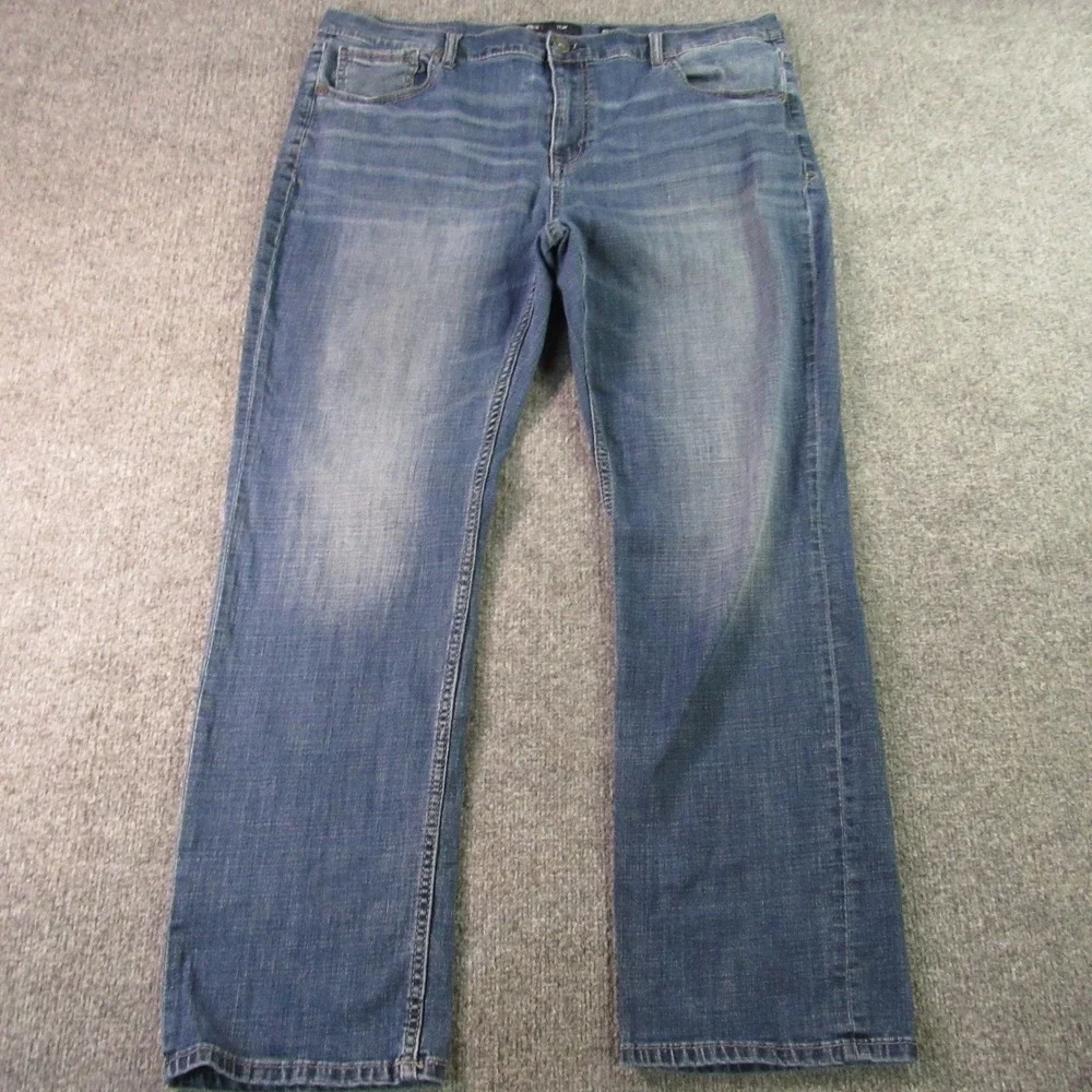 BKE Tyler Jeans 42x32 Blue Straight Leg Western Whiskered Cowboy Stretch Denim‎